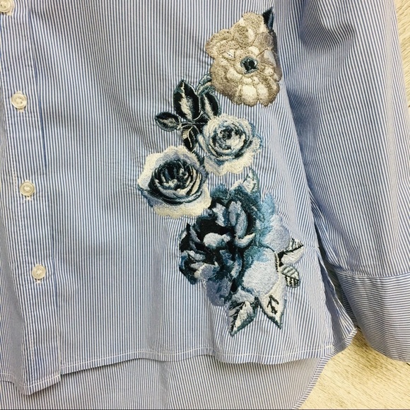 INC | Stripe Button Front Floral Embroidered Shirt - Picture 4 of 7